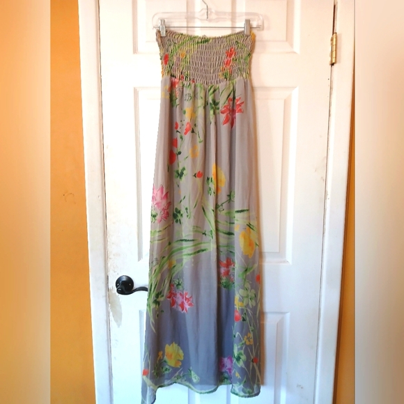 Gorgeous Strapless Floral Gray Maxi Dress - Picture 7 of 9